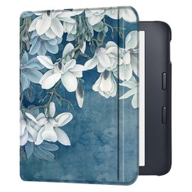 BOZHUORUI Slim Case for 7" Kobo Libra Colour e-Reader (Model N428) - Lightweight and Hard Back Shell, PU Leather Folio Protective Cover with Auto Sleep/Wake (Magnolia)