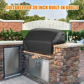 Grisun Built-in Grill Cover for Weber and KitchenAid Built in Gas Grills 39 inch, Bull Outdoor Kitchen & Grill Head Cover, Heavy Duty Waterproof BBQ Cover with Handle, Black