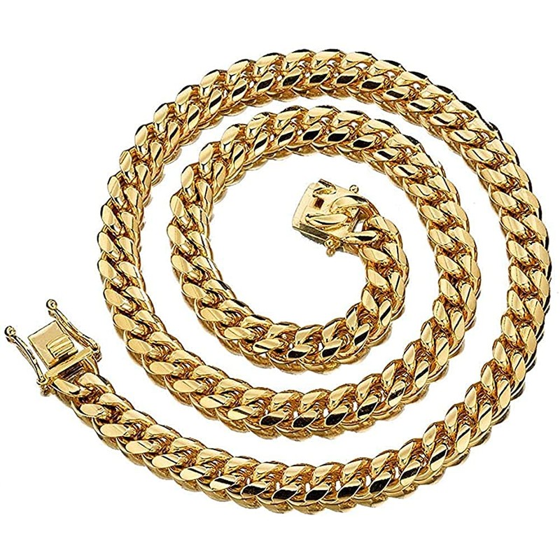 Rockyu Men's Kihei Chain Necklace, Silver, 18K Plated, Thick, Stainless