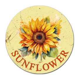 Lygond Metal Sign Tin Sign Retro Round Garden Flower Sunflower Sign Garden Outside For Home Decor 12×12 Inches