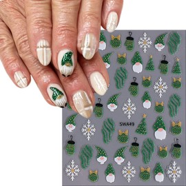 5PCS Christmas Nail Art Stickers Decals 3D Glitter Christmas Nail Stickers Self-Adhesive Gingerbread Man Bell Elk Nail Decals Santa Claus Snowflake Candy Line Nail Supplies for Nail Art Decorations