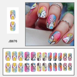Easter Press on Nails Short Square Colorful Fake Nails with Rabbit Design Cute False Nails Neon Easter Day Nails Spring Gel Acrylic Nails Rainbow Glue on Nails Animal Stick on Nails for Women 24Pcs