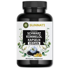 Sunnati - 400 Black Cumin Oil Capsules Vegan - 1000 mg Daily Dose Egyptian Black Cumin Oil - Cold Pressed, High Dosage, with Vitamin E - Premium Nigella Sativa - Made in Germany