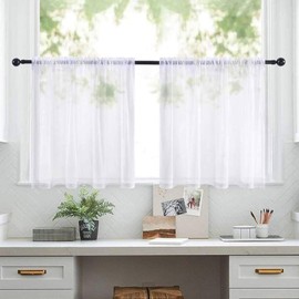 qhklew Window Curtain, Semi-Transparent, Bistro Curtain, White Window Curtain, Half Kitchen Curtains, Window Curtain for Small, Windows, Kitchen, Living Room, Country House, 45 x 60 cm