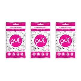 PUR 100% Xylitol Chewing Gum, Pomegranate Mint, Sugar-Free + Aspartame Free, Vegan + non GMO, 55 Count (Pack of 3)