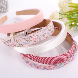 7 Stück Haarreifen Damen Set, verschiedene Modelle Haarreif Stirnband Set, Knoten Polsterung Perlen Stirnbänder Set, Vintage Rutschfestes Haarband für Mädchen Damen Haarschmuck(Rosa)