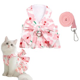 Ling & Bai Small Dog Harness Dress and Leash Set, Cute Bowknot Summer Dresses Cat Princess Clothes Outfits Accessories for Pet Puppy Kitten (Pink, M)