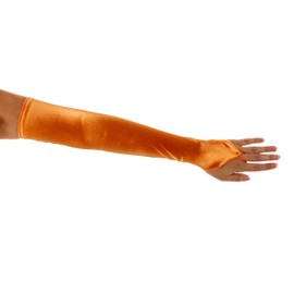 Greatlookz Dancing with Moon Fingerless Satin Opera Length Gloves, Orange