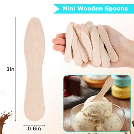 HANSGO 300PCS Small Wooden Spoons, Mini Single-Use Dessert Tasting Spoons, 3 Inch Natural Wood Sample Spoon for Crafts, Ice Cream, Yogurt, Cake, Parties, Catering & Home Use