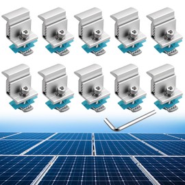Anbte 10pcs Adjustable Solar Panel End Clamp for Unistrut, 30-50mm Aluminum Solar Panel Mounting Brackets with Nuts Bolts and Wrench, for Metal Roof, Tin Roof, Flat Roof, Sheet Roof, RV, Silver