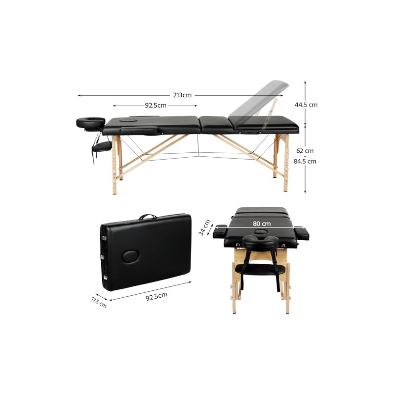 Yaheetech 3-Zone Massage Table, Portable Massage Bench, Height-Adjustable Massage Table