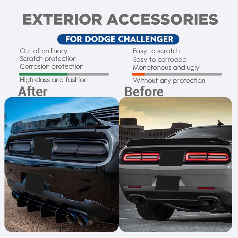 Smoked Tail Light Covers for Dodge Challenger 2015-2024, Smoke Black