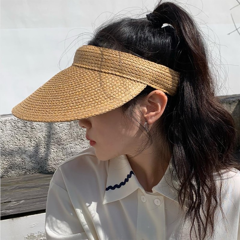 VASANA Sun Visor Hats for Women Foldable Straw Visor Hat