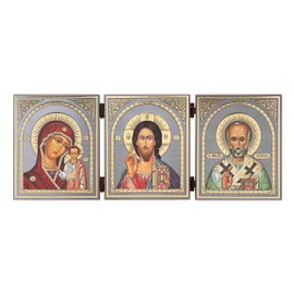 NKlaus - GM of Kazan & Jesus Christ & Saint Nicholas - Icon Triptych - 12 x 31 cm - Christian 16513