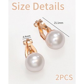 HSIXHAF 1 Pair Simulated Freshwater Pearl Clip On Earrings Not Pierced Stud Earrings for Women Girls Rose Gold with Black Storage Gift Box, Stainless Steel