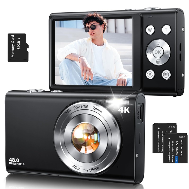 Cámara digital, enfoque automático 4K Vlogging Cámara para fotografía con