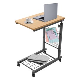 Cbhfmljd Adjustable Bed Side Table, Bedside Table Over Bed Table with Wheels Adjustable Height Mobile Standalone Tables Laptop Tables for Restaurants, Living Rooms, Studies, Kitchens (Teak)
