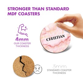 1 x Round Coaster - Name Christian Marble Stone Texture Letter Lettering Initial Cork Backed MDF Glossy Tea Coffee Accessory #275690