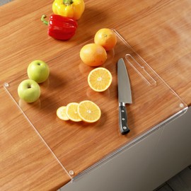 Acrylic Cutting Board with Counter Lip, 24" x 18" Clear Cutting Board for Countertop, Upgraded Hanging Chopping Boards for Kitchen, Extra Large Non Slip Kitchen Essential Cutting Boards Gadgets