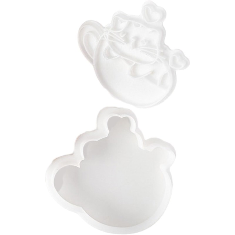 1Pc White Plastic Biscuit Mold Cat Shaped Cookie Embossing Moulds