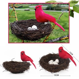 Artificial Bird Nest with Bird and Eggs, Artificial Feathered Birds Nest Eggs Easter Decor Home Ornament for Home Garden Decoration DIY Craft Tree Decoration