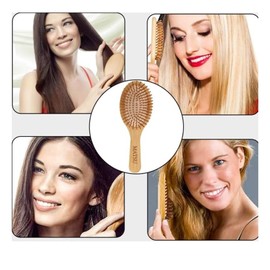 MATSU Natural Bamboo Hair Brush, Square Paddle Design, Wooden Bristles for Detangling, Scalp Massage, Styling, All Hair Types