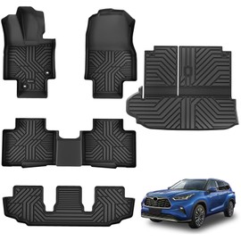 KARPAL Floor Mats fit Toyota Highlander 7 Seats 2024-2020 (Without Subwoofer), All Weather Custom Fit TPE Floor Liners, 1st 2nd Row & Cargo Mat Back Seat Cover Protector Full Sets (5 PCS)