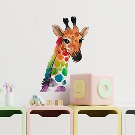 WAFT YEARN Colorful Giraffe Wall Decals Watercolor Style Animal Wall Sticker Safari Wall Decor for Nursery Kid'sroom School Classroom Livingroom Bedroom Bathroom Decoration