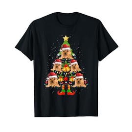Funny Norwich Terrier Christmas Lights Tree Dog Lover Xmas T-Shirt