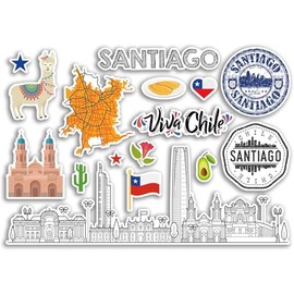Santiago Sticker Set A5 Sheet Vinyl Sticker for Luggage Laptop Chile 79146