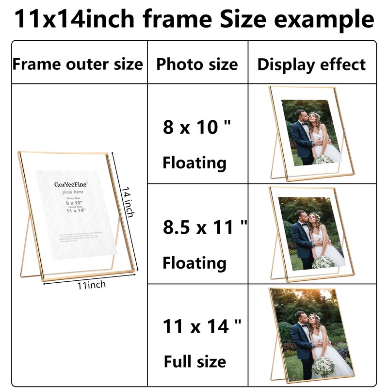 Gold 11x14'' Floating Frame for Picture(6x8'',7x9'',8x10''),Adjustable Tabletop/Shelf floating picture frame