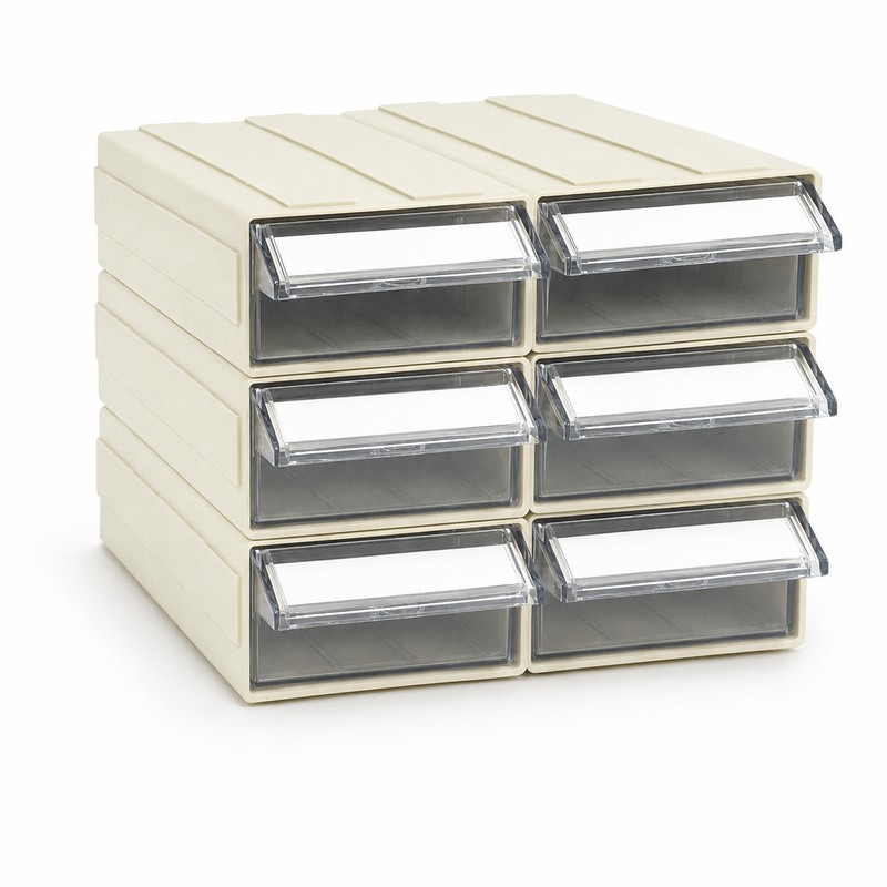 6-Pack Stackable Plastic Desktop Parts Storage Drawers with Labels