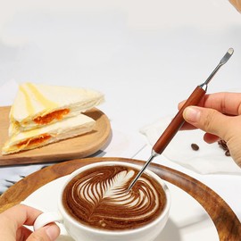 Dual-head Design Latte Art Pen with Rosewood Handle,Coffee Fancy Stitch Barista Tool for Latte, Food DIY and Cutting and Dividing Tea Cakes