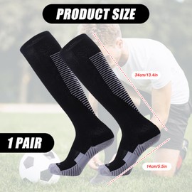 Durdiiy Kids Football Socks, Unisex Football Socks for Children Breathable Athletic Socks Soccer Sock Running Training Socks Knee High Sport Socks for Football Rugby Lacrosse(Black)