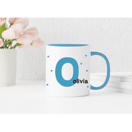 verschenkich | personalisierte Tasse | Initialen Name | für Kinder und große Leute | Geburtstag | Geschenkidee zu Nikolaus oder Weihnachten | in 13 verschiedenen Farben | (hellblau)