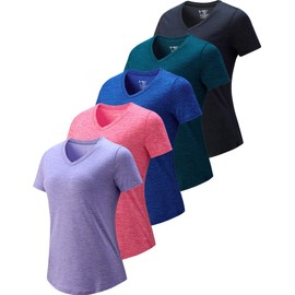 5 Pack: Women's Dry Fit Short Sleeve T Shirts, Athletic Workout Tee Tops for Gym Yoga Running (Set 10, Small)