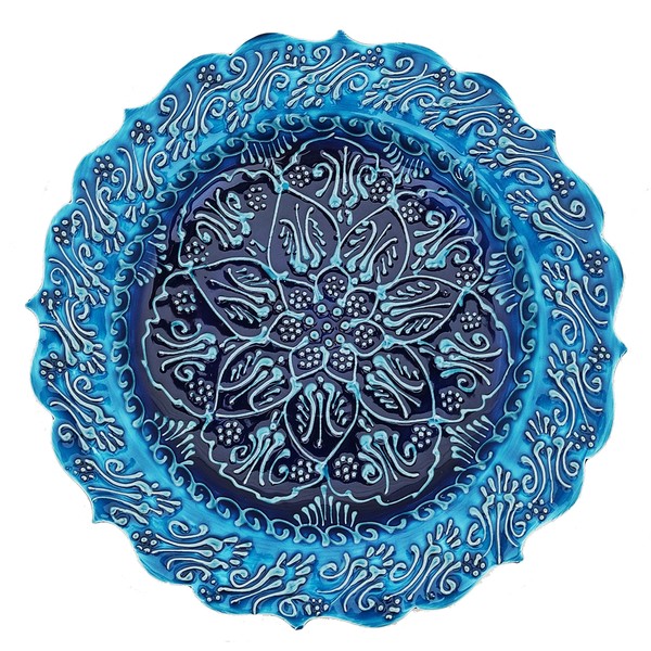 Ayennur Turkish Decorative Plate 9.85"(25cm) Handmade Ceramic Ornament for Home&Office Wall Hanging Decor (Navy Blue)
