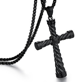 ZDaoBen Men Cross Necklace Large Cross Necklace for Men Stainless Steel Cross Pendant Necklace Large Jesus Christ Cross Necklace 316L Stainless Steel Heavy Black Cross Necklace for Men Chain 24"