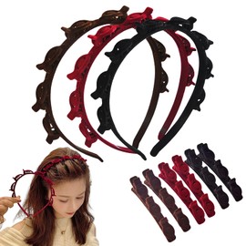 WhaleO Pack of 3 Hair Band with Clips, Double Layer Hair Clip Hairpin Headband Clip Headband with 6 Pieces Hair Pins, Hair Hoop Women's Clips, Hairstyle Aid Headband Women