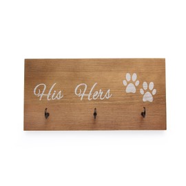 SCUBERT His Hers Paws Paws Wall Mounted Key and Dog Leash Holder,Decorative Wooden Key and Pet Leash Hooks for hallways or Room,Farmhouse Home Decor Key Organizer with 3 Hooks (His Hers Paws Paws)