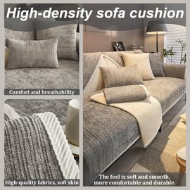 Sofa Cover, Couch Cover L Shape 1/2/3/4 Seater, Sofa Cover Corner Sofa Non-Slip Sofa Protector, Sofa Blankets for Seat, Universal Sofa Throw, Light Grey, 90 x 120 cm