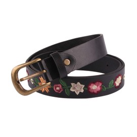 Women's Flower Embroidery Leather Jeans Waist-Belts - Bohemian Embroidery Casual PU Leather Belt - Multicolored - Large