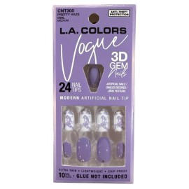 L.A. Colors VOGUE 24 Nail PRETTY HAZE Medium Oval Glossy+Marble Purple+Wh 3D GEM