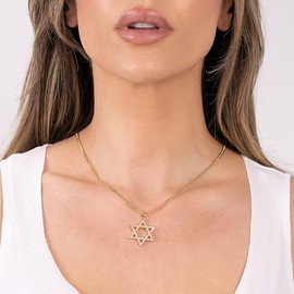 Barzel 18K Gold Plated Crystal Star of David Charm Necklace