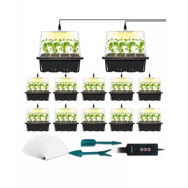 LYDTICK 12 Set Seed Starter Tray with Grow Light, Seed