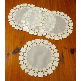 Violet Linen Sevill Decorative Embroidered Cutwork Placemat, Set of 4, 16" Round, Ivory