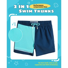 MaaMgic Swimming Trunks Boys Swimming Shorts Children Quick-Drying Swimming Shorts Short Swim Shorts for Small 2 in 1 Board Shorts with Compression Inner Shorts Pockets Adjustable Drawstring Reusable,