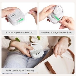 ORICO 2 Pack Travel Power Strip with USB C Ports, Small Extension Cord 3 USB Ports 2 Outlets 4 Ft Wrapped Around, Compact and Portable Travel Essentials Cruise Ship Accessories Must Haves, White