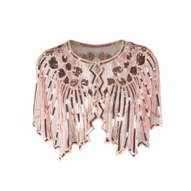 Grouptap 1920s pink red gatsby shawl bolero sequin cape shrug wrap for women ladies flapper art deco vintage dress costume (Pink Red, One Size)