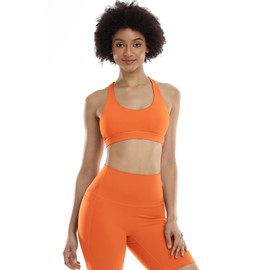 icyzone Padded Strappy Sports Bra Yoga Tops Activewear Workout Clothes for Women (M, Neon Orange)